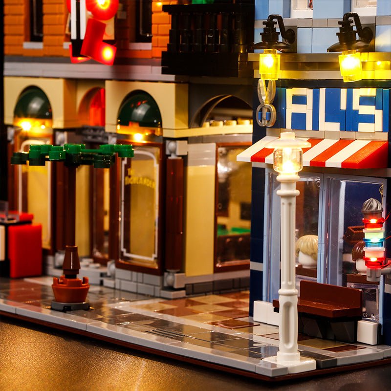 Close-up of LED lights on LEGO Creator Expert Detective's Office #10246