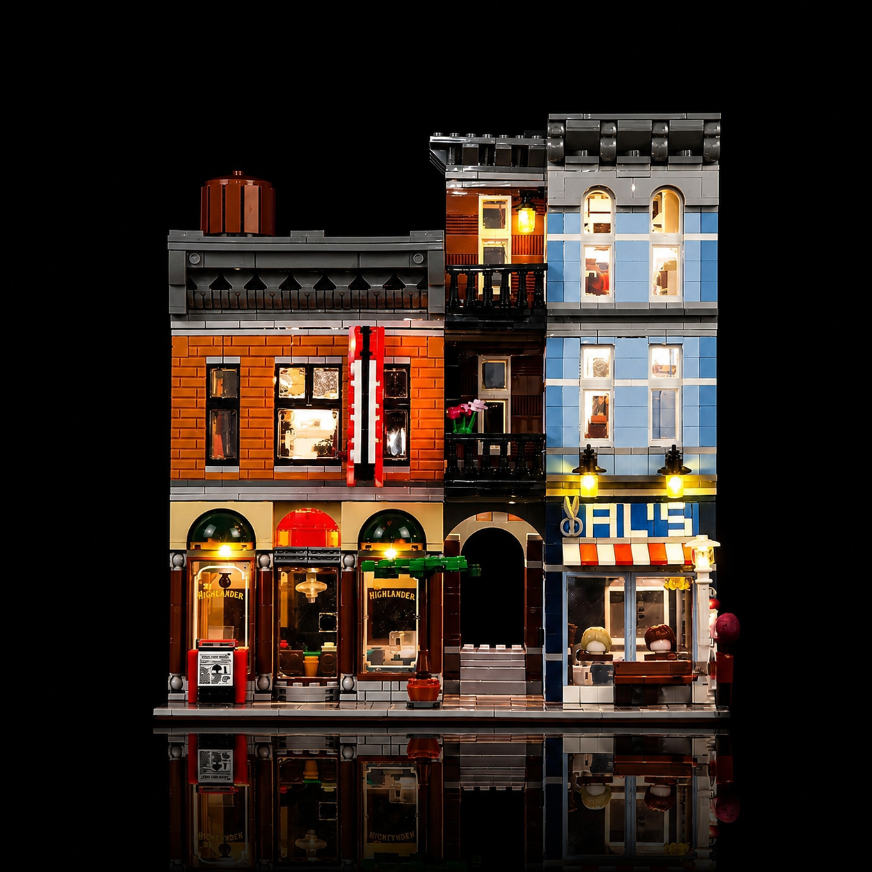 Bright My Bricks LED light kit for LEGO® Creator Expert Detective's Office #10246 — installed and glowing