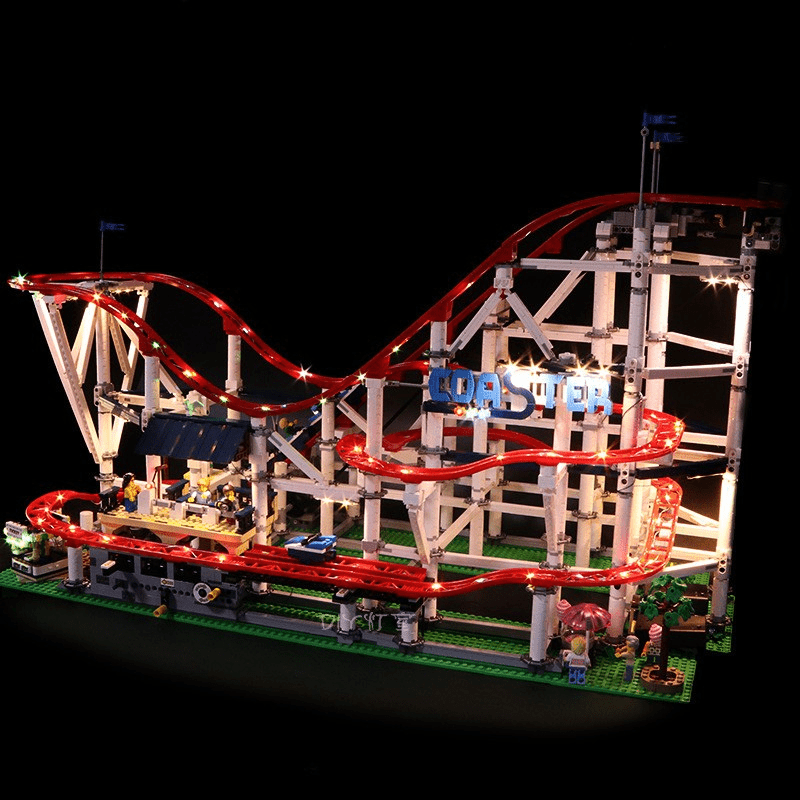 LEGO Creator Expert Roller Coaster #10261 with LED lights installed