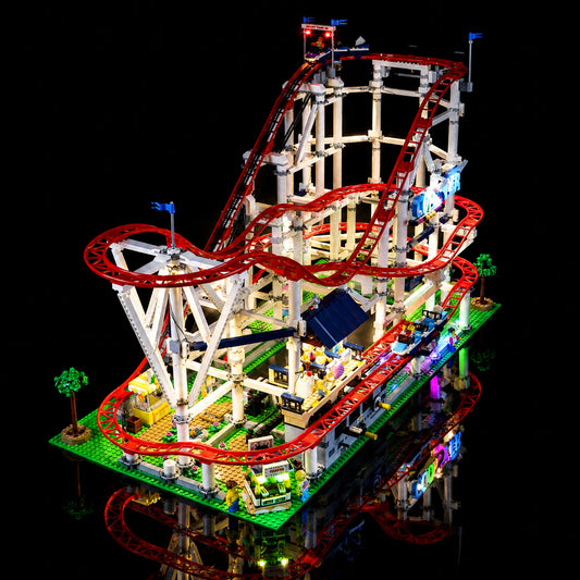 Bright My Bricks premium LED light kit for LEGO® Creator Expert Roller Coaster #10261 — brightened interior detail