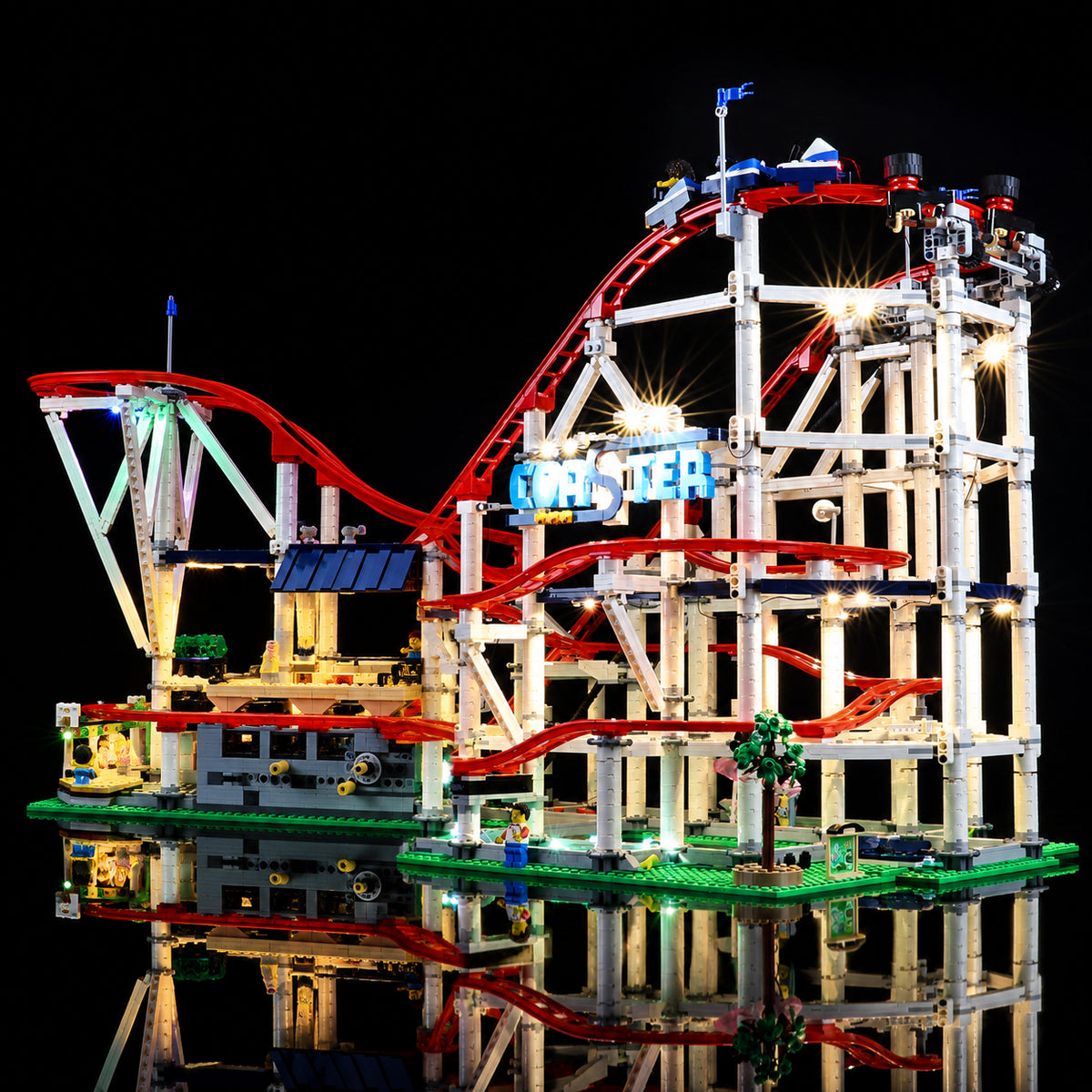 Bright My Bricks DIY LED light kit for LEGO® Creator Expert Roller Coaster #10261 — display lighting in a dark room