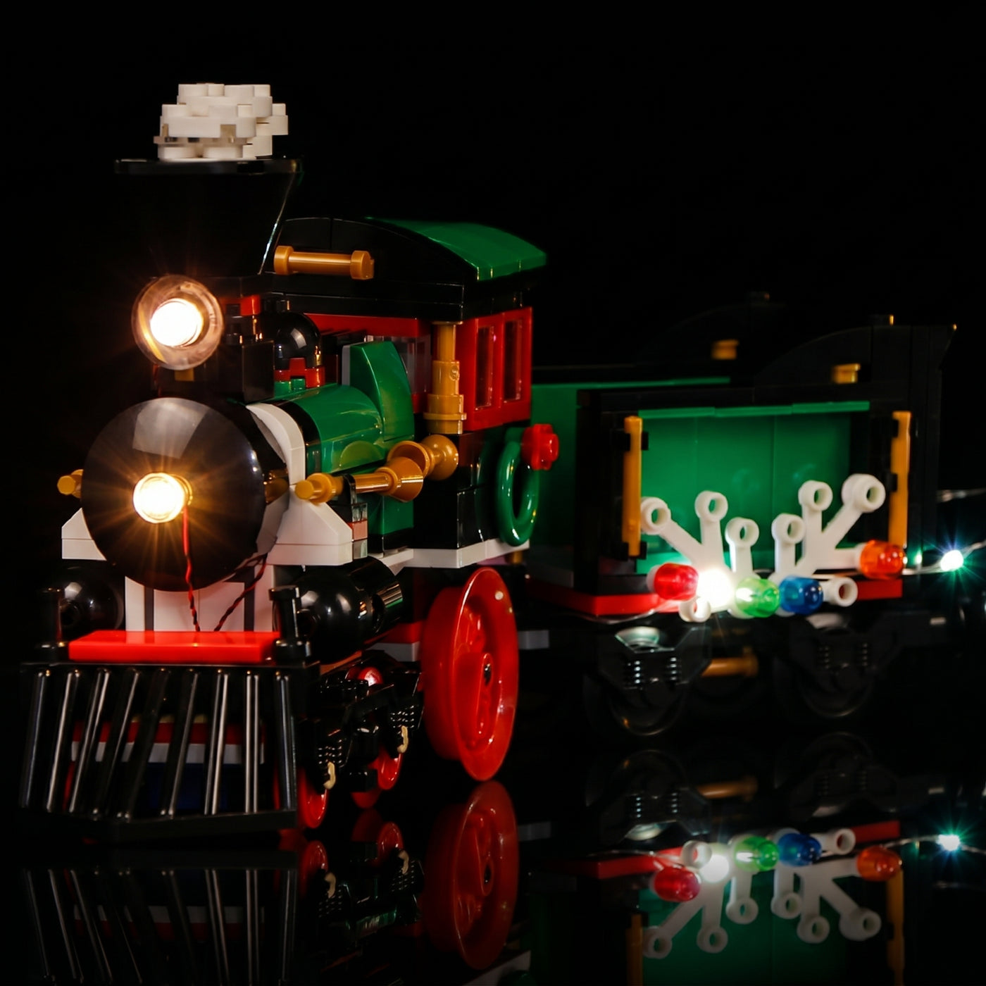 installed and glowing: Bright My Bricks LED lighting kit for LEGO® Creator Expert Winter Holiday Train #10254
