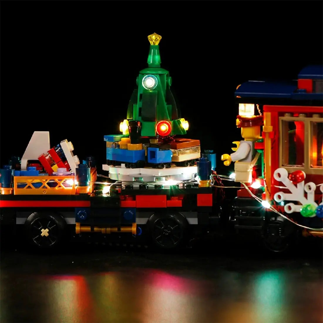 Close-up of LED lights on LEGO Creator Expert Winter Holiday Train #10254