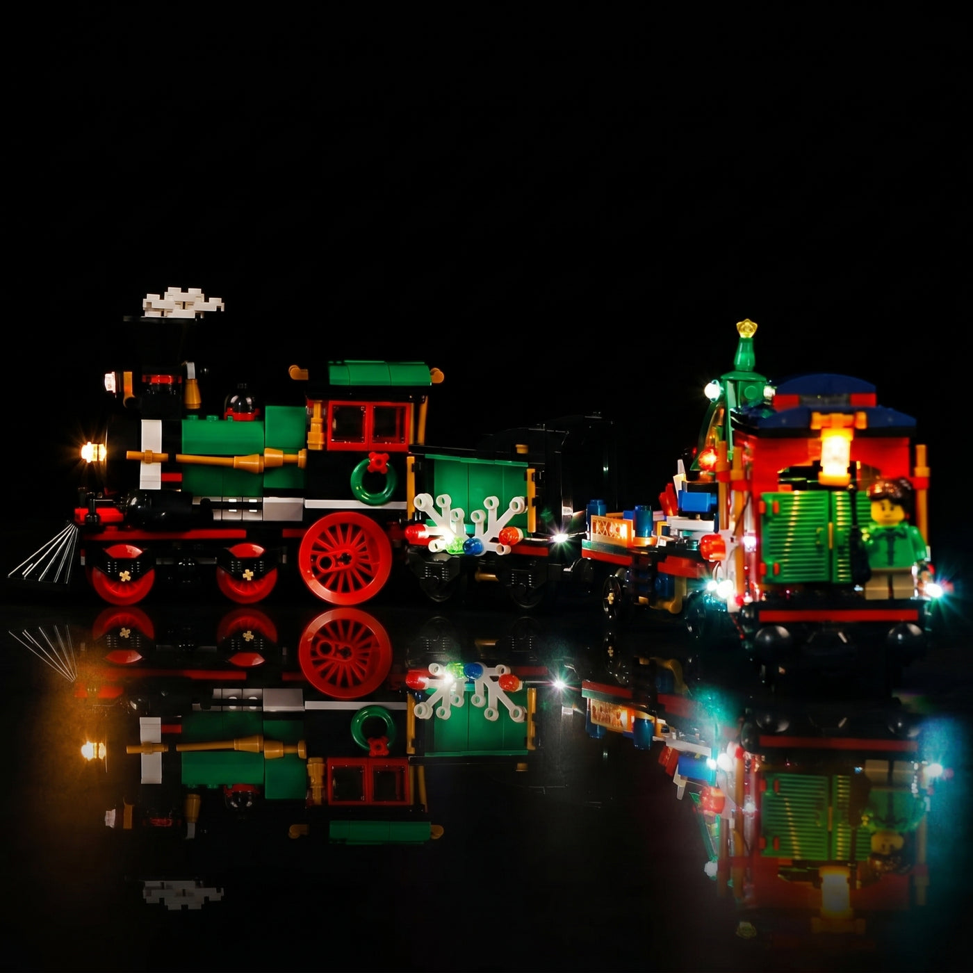 Bright My Bricks custom LED lighting for LEGO® Creator Expert Winter Holiday Train #10254 — warm LED glow detail