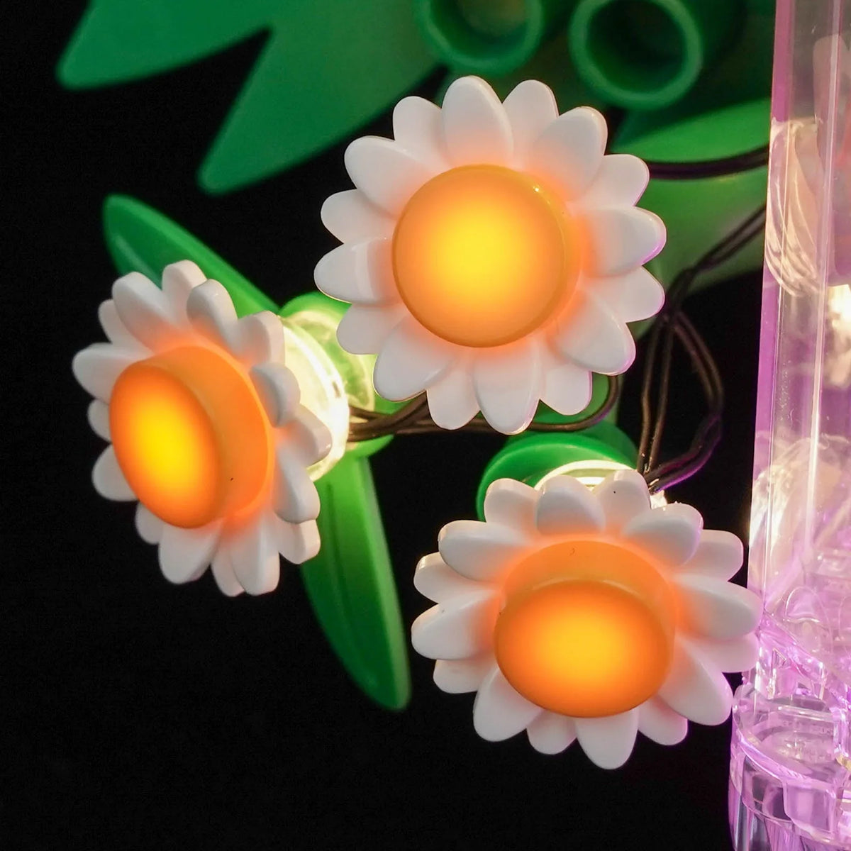 LEGO® Creator Floral Decor Perfume Bottle #31383 — installed and glowing (light kit)