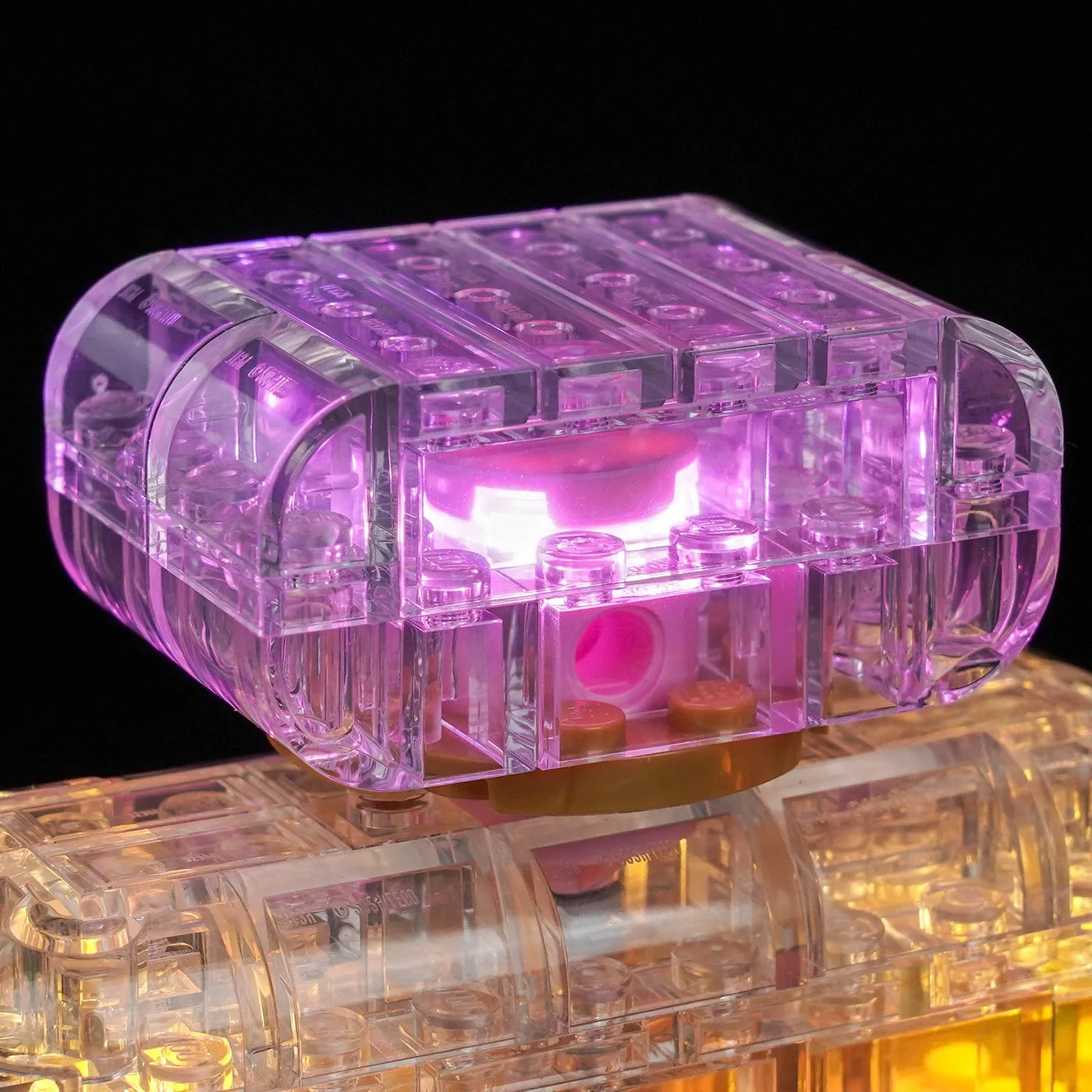 LEGO® Creator Floral Decor Perfume Bottle #31383 — showcase lighting view (RGB LED light kit)