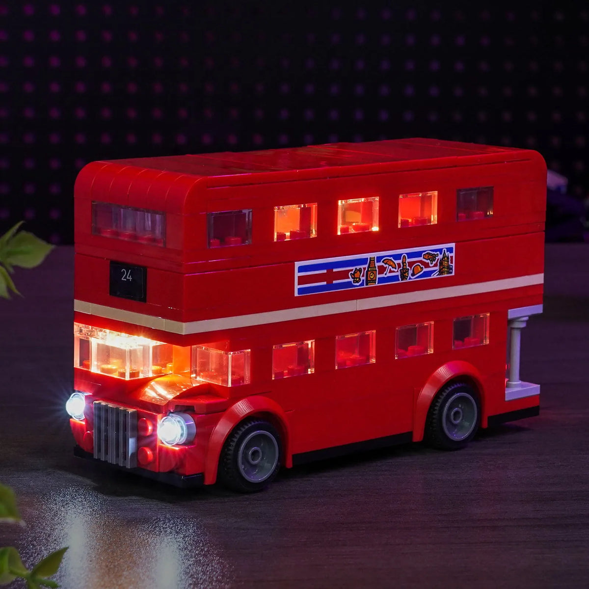 Bright My Bricks RGB LED light kit for LEGO® Creator London Bus #40953 — warm LED glow detail