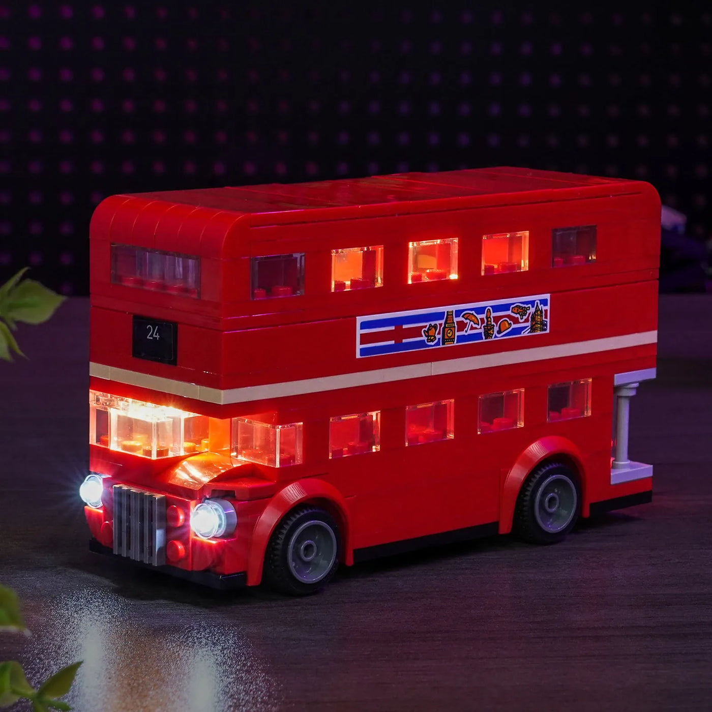 Bright My Bricks RGB LED light kit for LEGO® Creator London Bus #40953 — warm LED glow detail