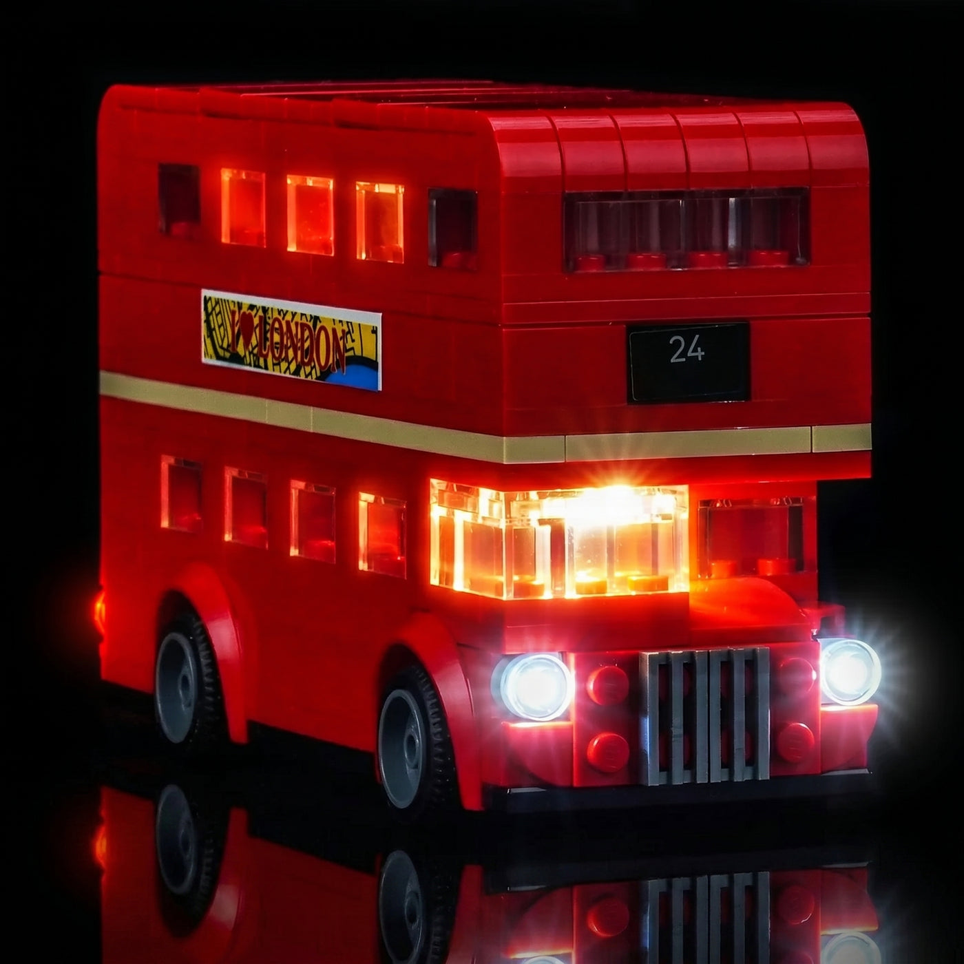 before-and-after lighting: Bright My Bricks DIY LED light kit for LEGO® Creator London Bus #40953