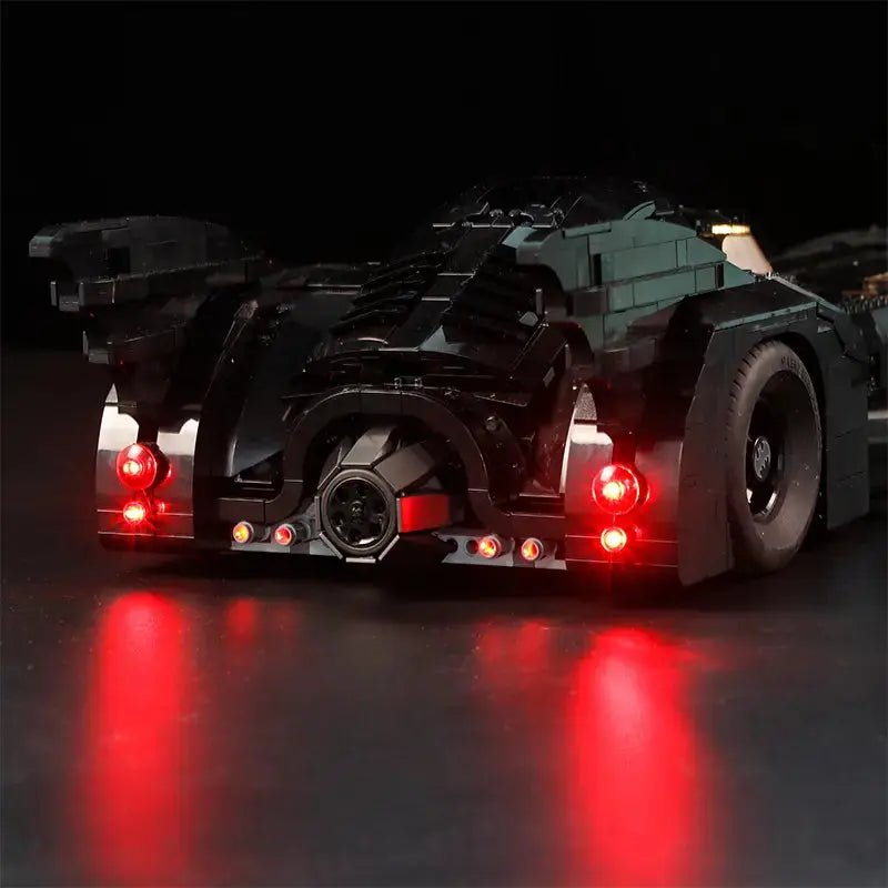LEGO DC 1989 Batmobile #76139 illuminated at night