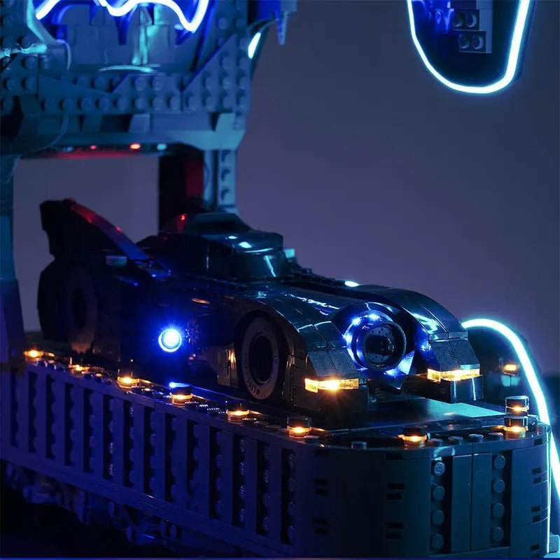 close-up of the LED lighting detail: Bright My Bricks custom LED lighting for LEGO® DC Batcave #76252
