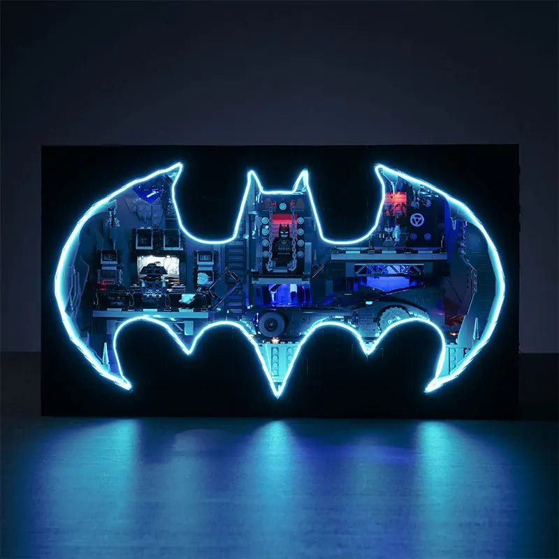 Close-up of LED lights on LEGO DC Batcave #76252