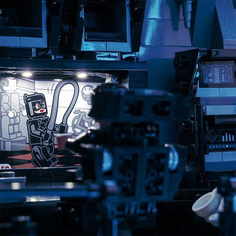 custom LED lighting for LEGO® DC Batcave #76252, display lighting in a dark room