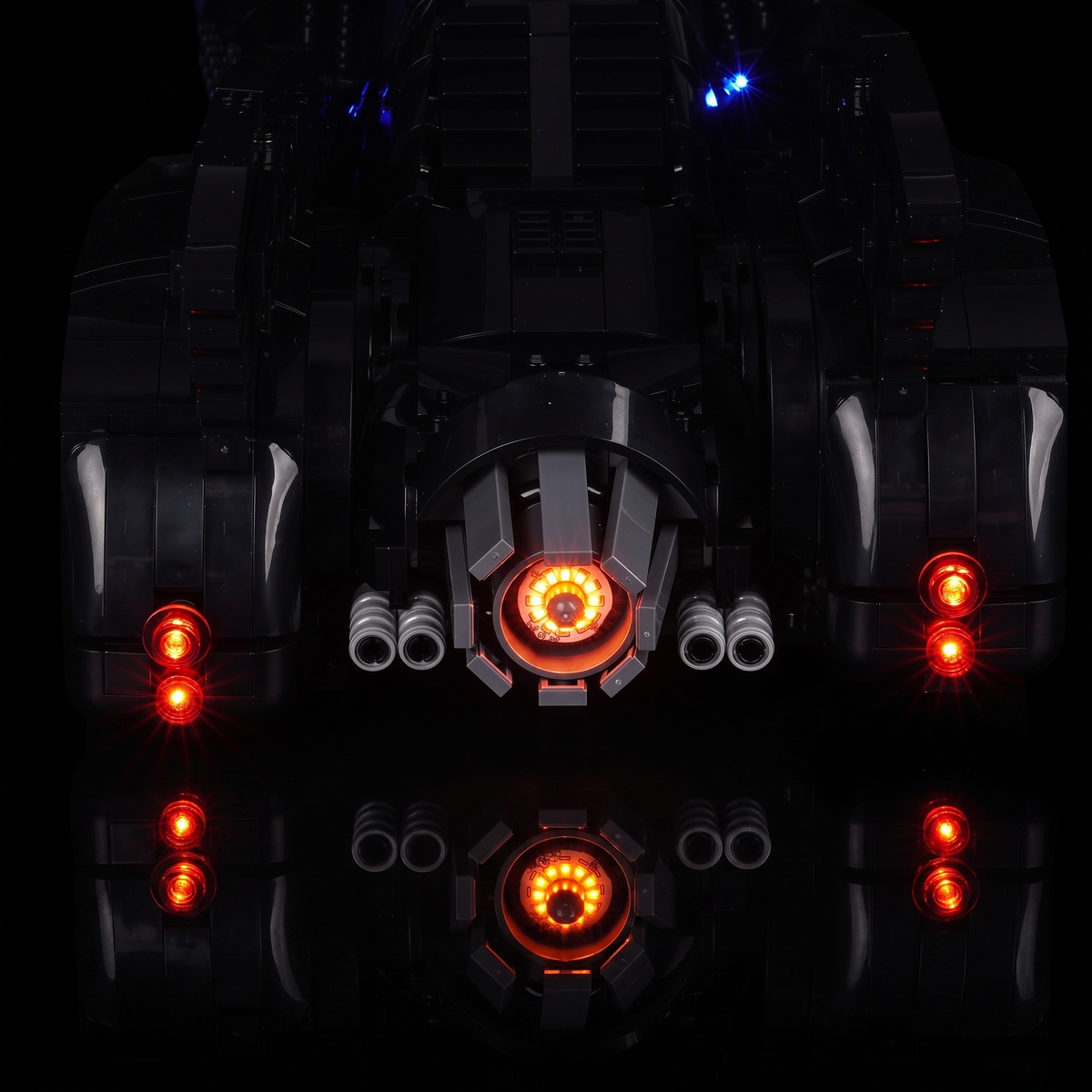 Bright My Bricks LED light kit for LEGO® DC Batman Returns Batmobile™ #76355 — seen from another angle, lit