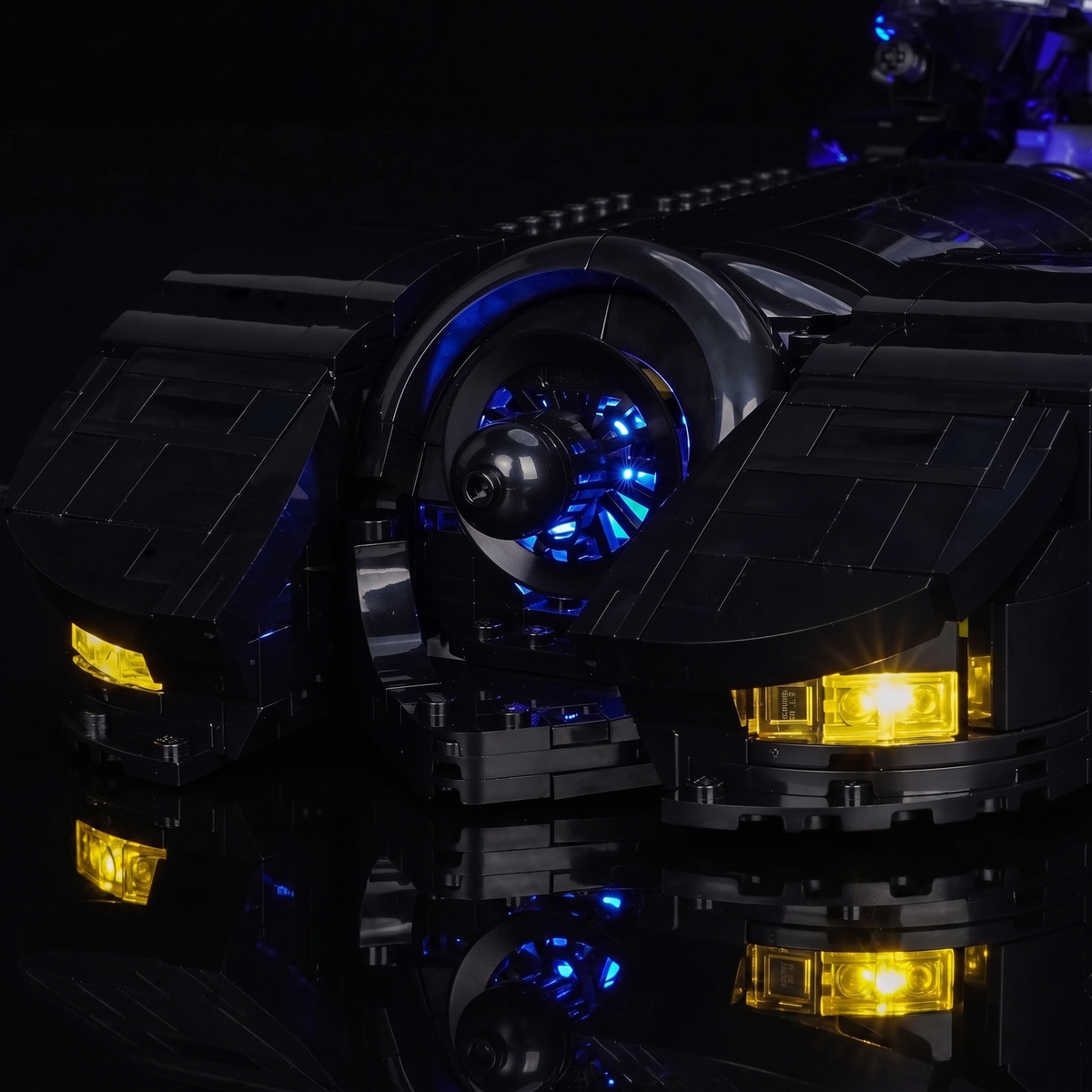 installed and glowing: Bright My Bricks LED lighting kit for LEGO® DC Batman Returns Batmobile™ #76355