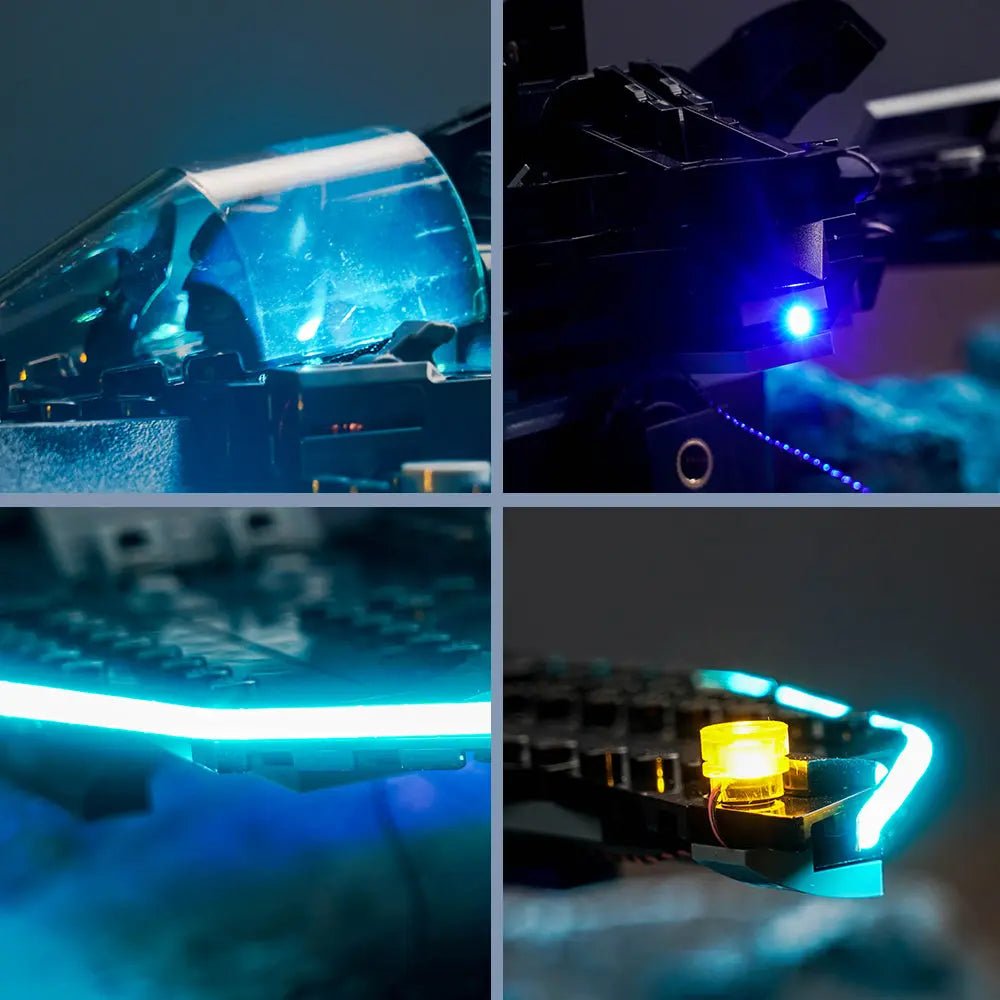 fully illuminated on display: Bright My Bricks LED light kit for LEGO® DC Batwing: Batman vs. The Joker #76265