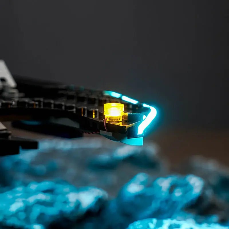 premium LED light kit for LEGO® DC Batwing: Batman vs. The Joker #76265, before-and-after lighting
