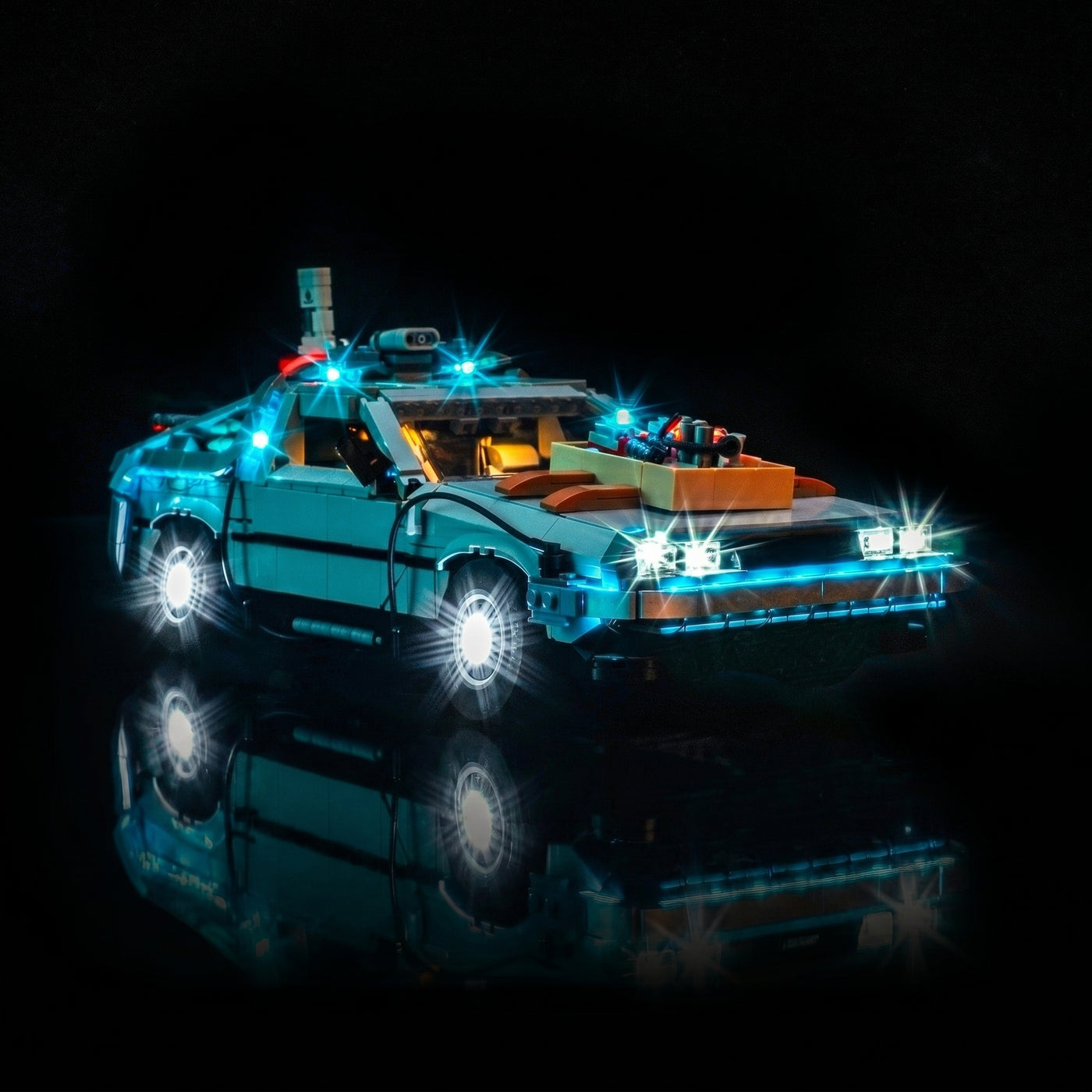 lighting effect on the build: Bright My Bricks light kit for LEGO® DeLorean Time Machine #10300