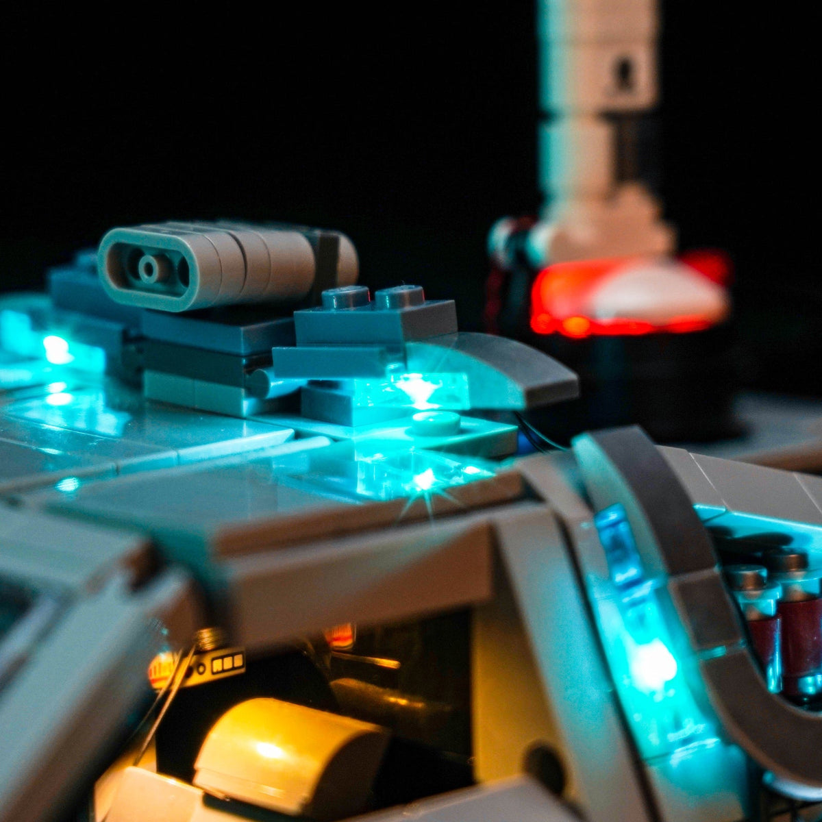 LED kit powered on: Bright My Bricks premium LED light kit for LEGO® DeLorean Time Machine #10300