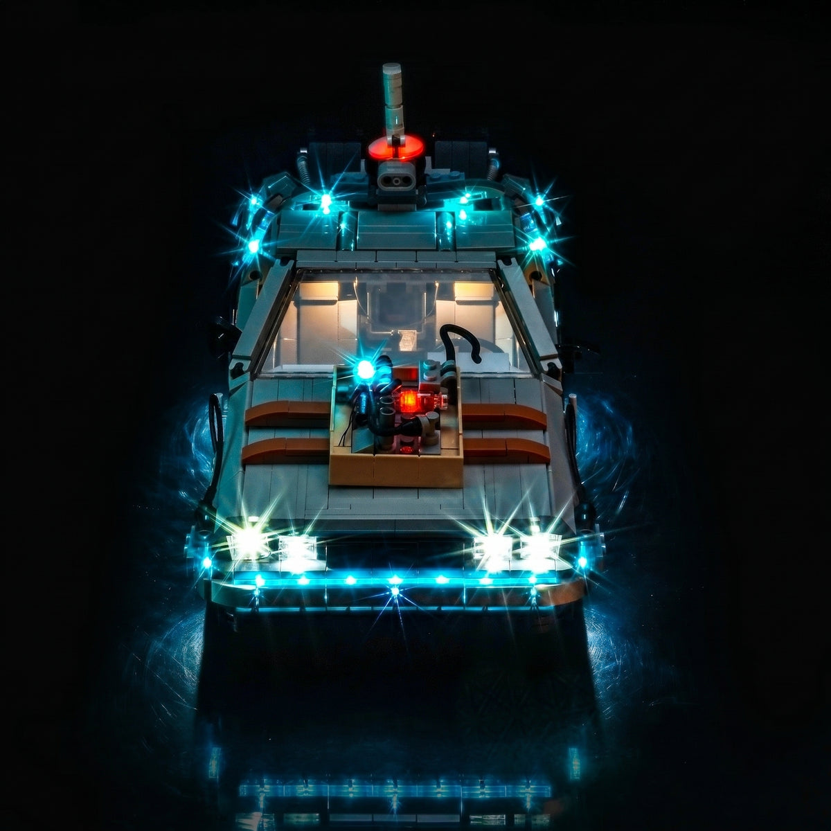 LED lighting kit for LEGO® DeLorean Time Machine #10300, front view fully lit