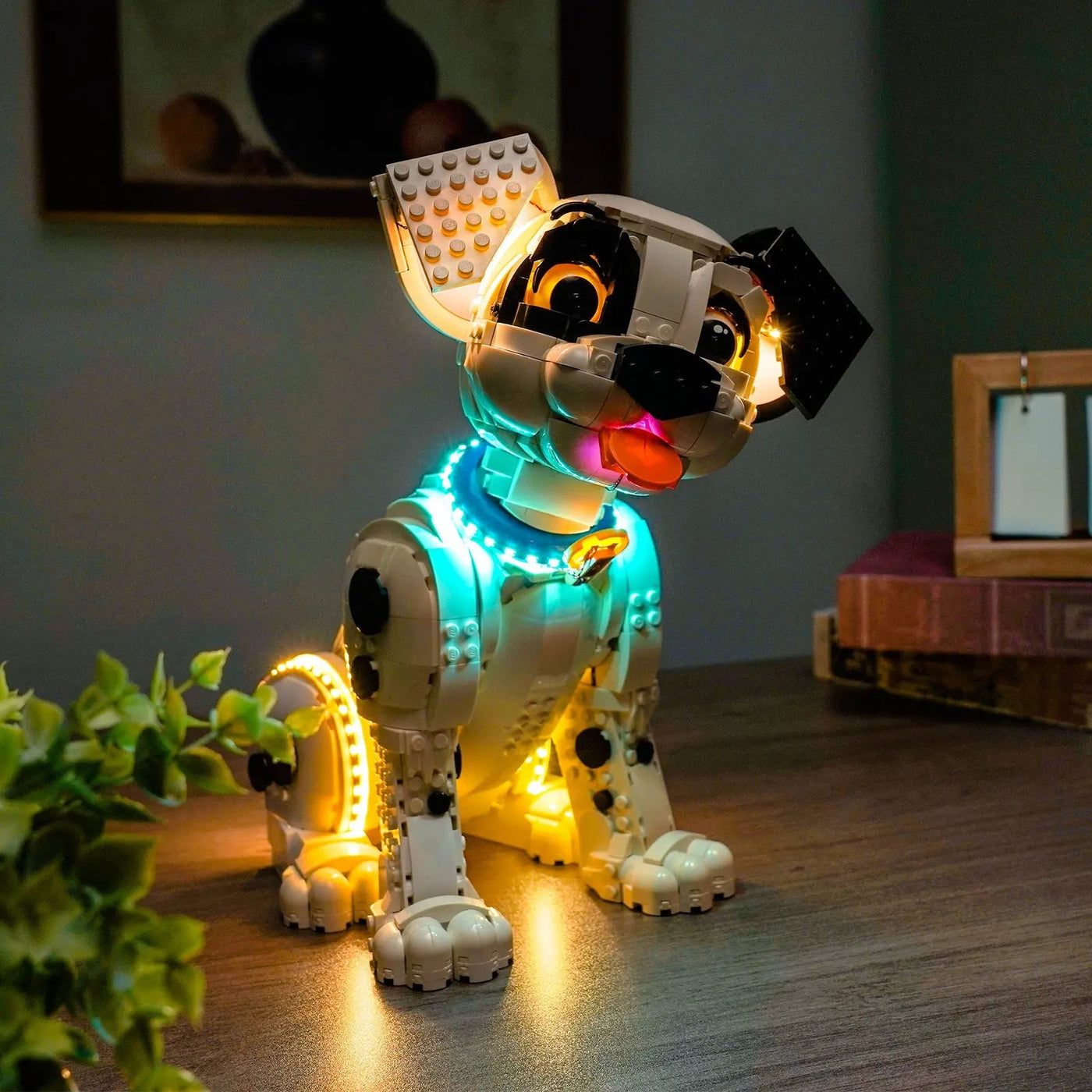 installed and glowing: Bright My Bricks DIY LED light kit for LEGO® Disney 101 Dalmatians Puppy #43269