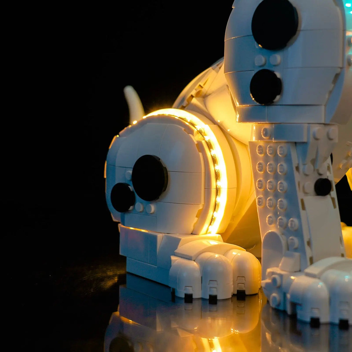 LED lighting kit for LEGO® Disney 101 Dalmatians Puppy #43269, illuminated at night