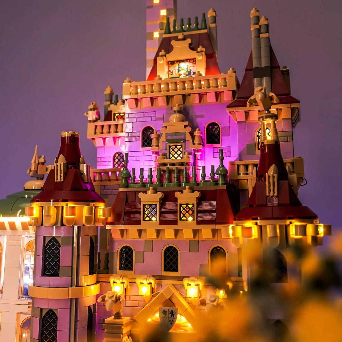 warm LED glow detail: Bright My Bricks LED lighting kit for LEGO® Disney Beauty and the Beast Castle #43263