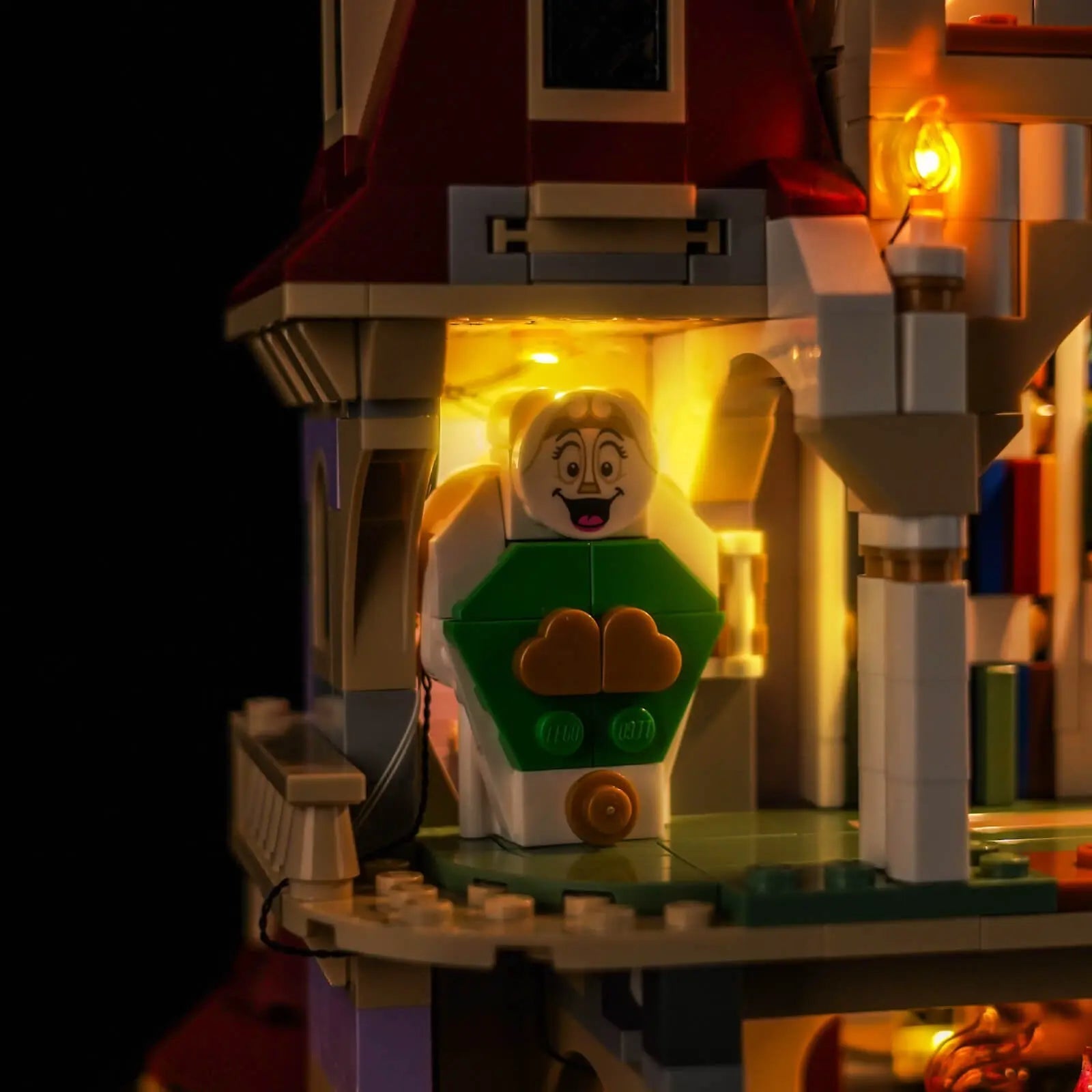Close-up of LED lights on LEGO Disney Beauty and the Beast Castle #43263