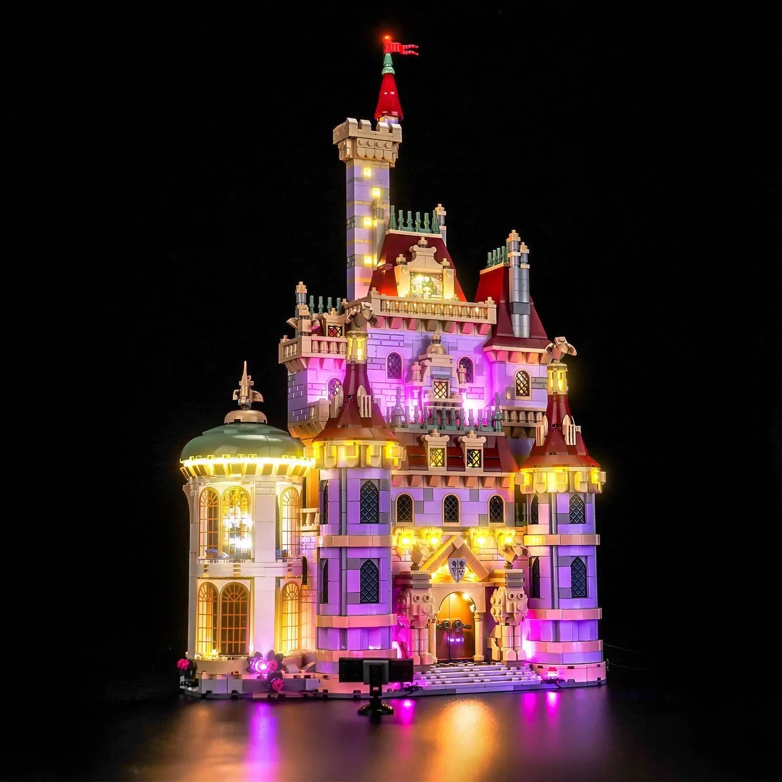 Close-up of LED lights on LEGO Disney Beauty and the Beast Castle #43263