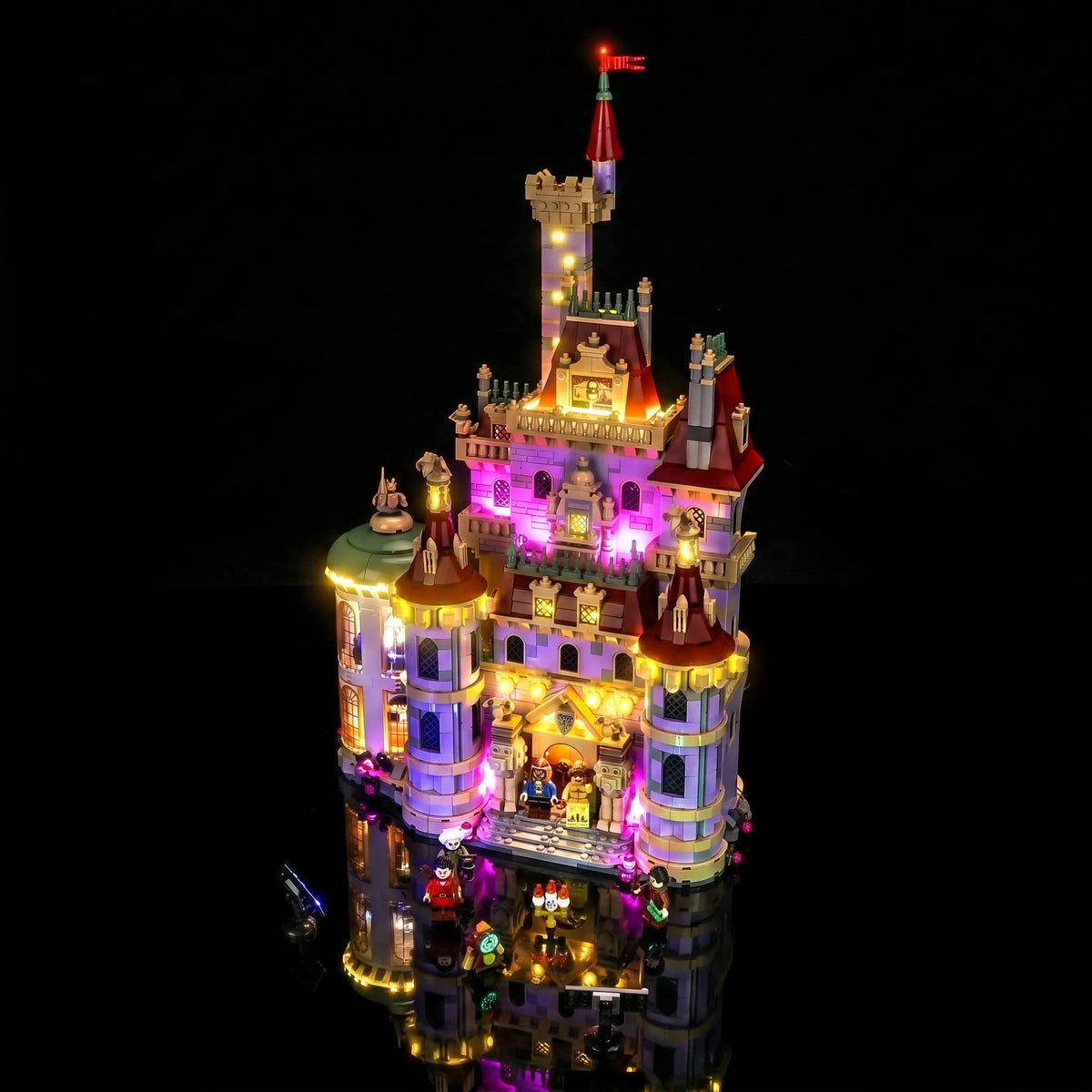 brightened interior detail: Bright My Bricks display light kit for LEGO® Disney Beauty and the Beast Castle #43263
