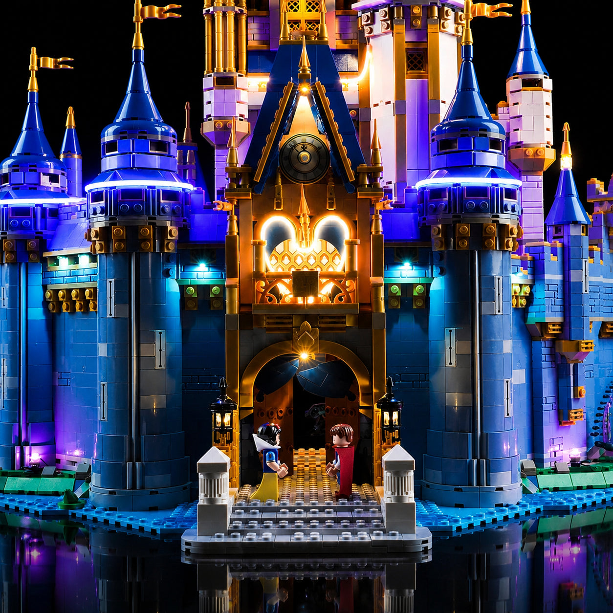 LEGO® Disney Castle #43222 — showcase lighting view (RGB LED light kit)