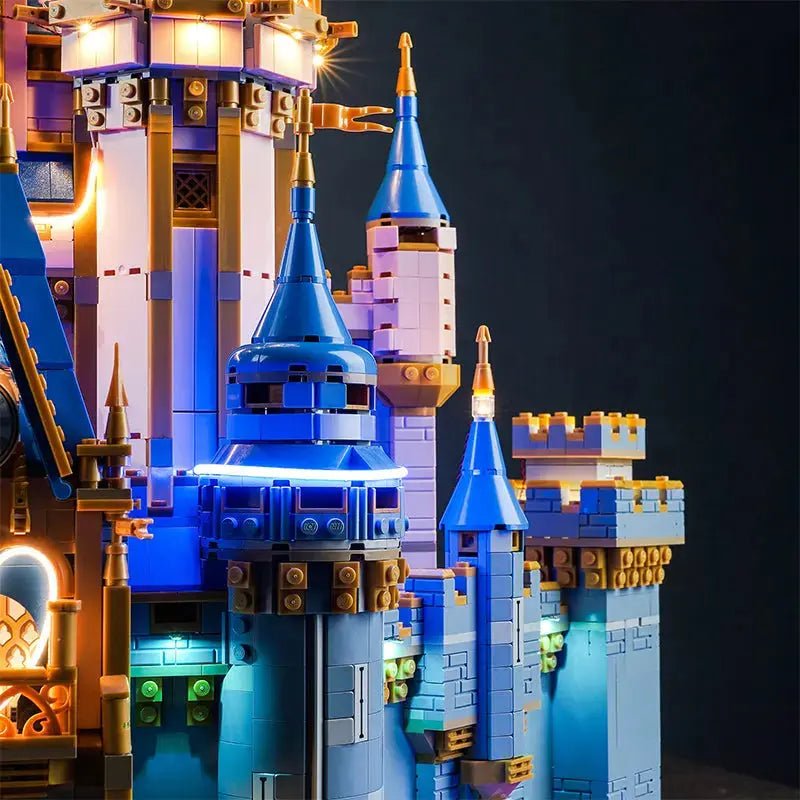 Bright My Bricks premium LED light kit for LEGO® Disney Castle #43222 — side angle with lights on