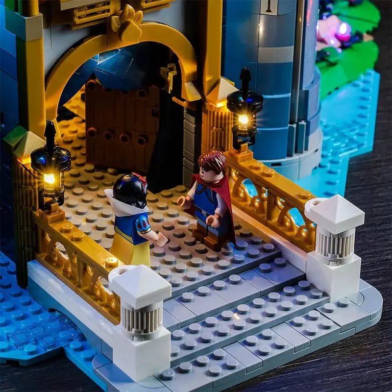 LEGO® Disney Castle #43222 — fully illuminated on display (USB-powered LED light kit)