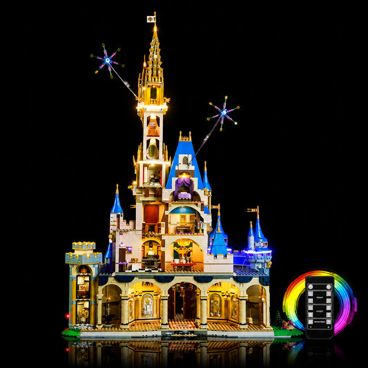LED lighting kit for LEGO® Disney Castle #43222, side angle with lights on