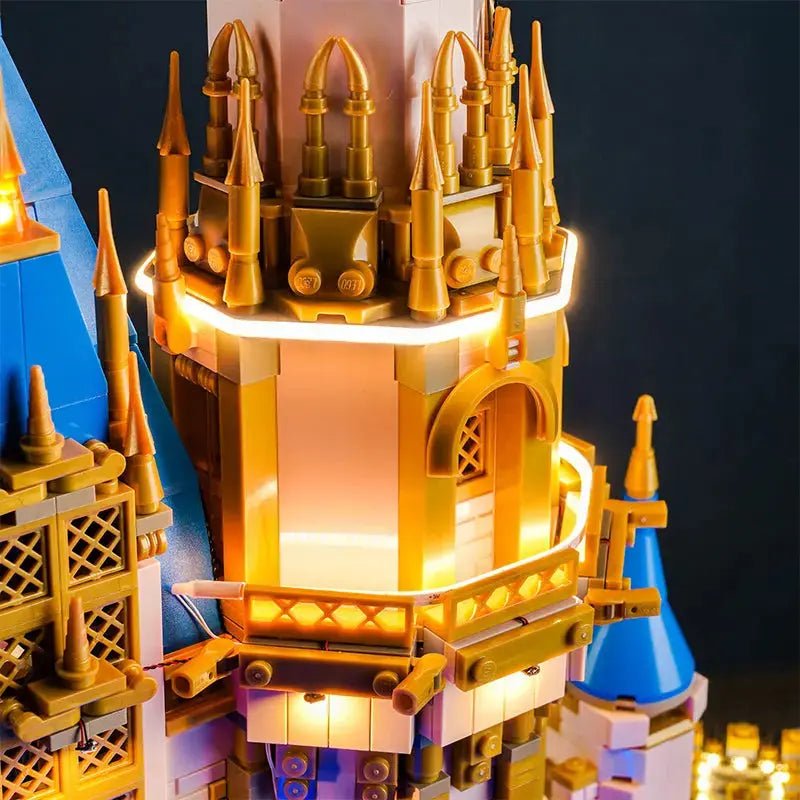 Bright My Bricks USB-powered LED light kit for LEGO® Disney Castle #43222 — display lighting in a dark room