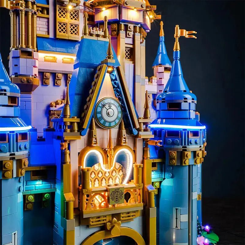 LEGO® Disney Castle #43222 LED strips and bricks detail, with the premium LED light kit