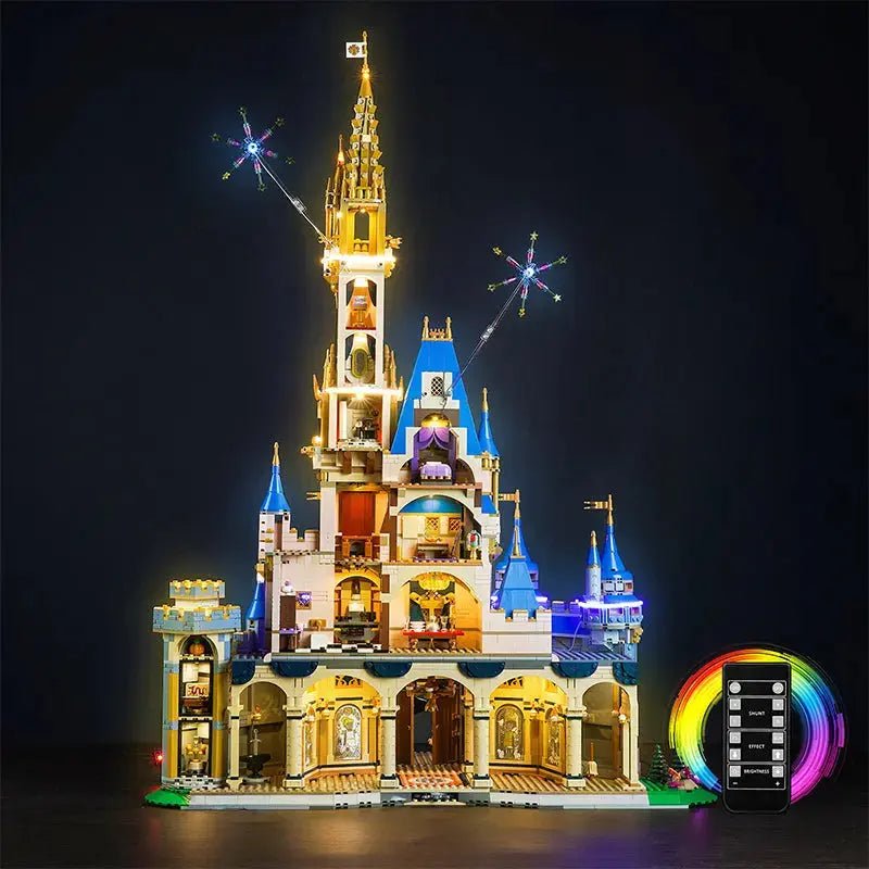 LEGO Disney Castle #43222 illuminated at night