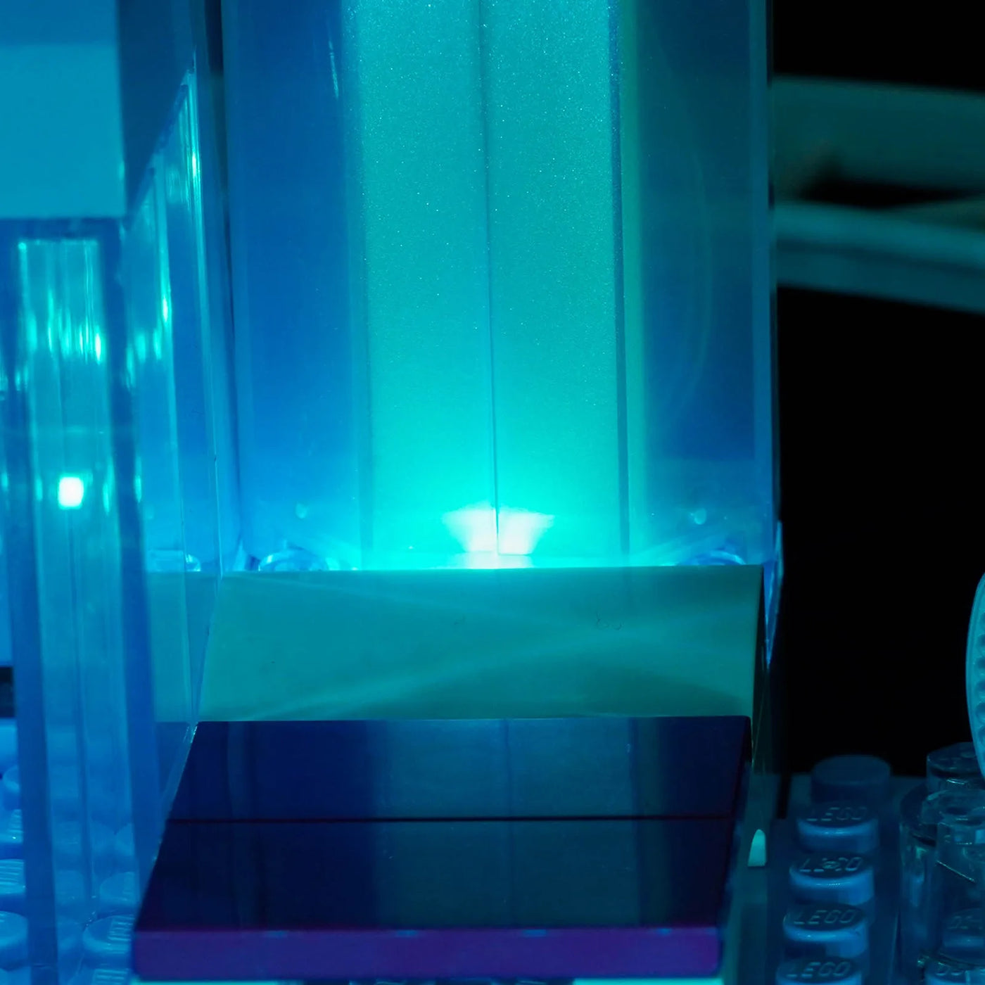 side angle with lights on: Bright My Bricks LED lighting kit for LEGO® Disney Elsa's Ice Castle & Snow Ride Adventure #43281