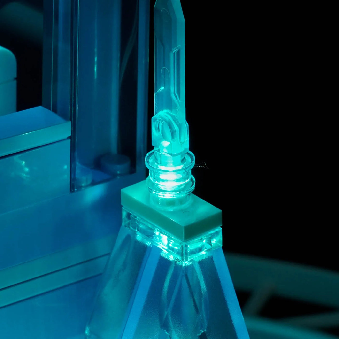 LEGO® Disney Elsa's Ice Castle & Snow Ride Adventure #43281 — illuminated at night (RGB LED light kit)