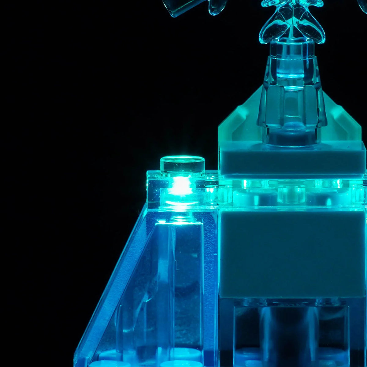 custom LED lighting for LEGO® Disney Elsa's Ice Castle & Snow Ride Adventure #43281, warm LED glow detail