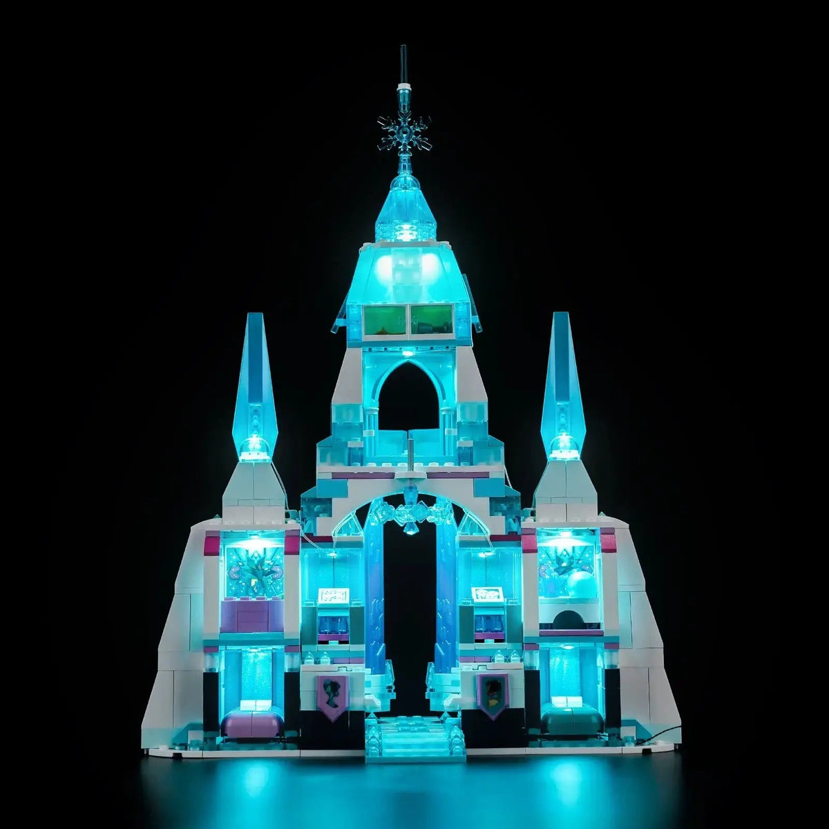 installed and glowing: Bright My Bricks premium LED light kit for LEGO® Disney Elsa's Ice Palace #43244