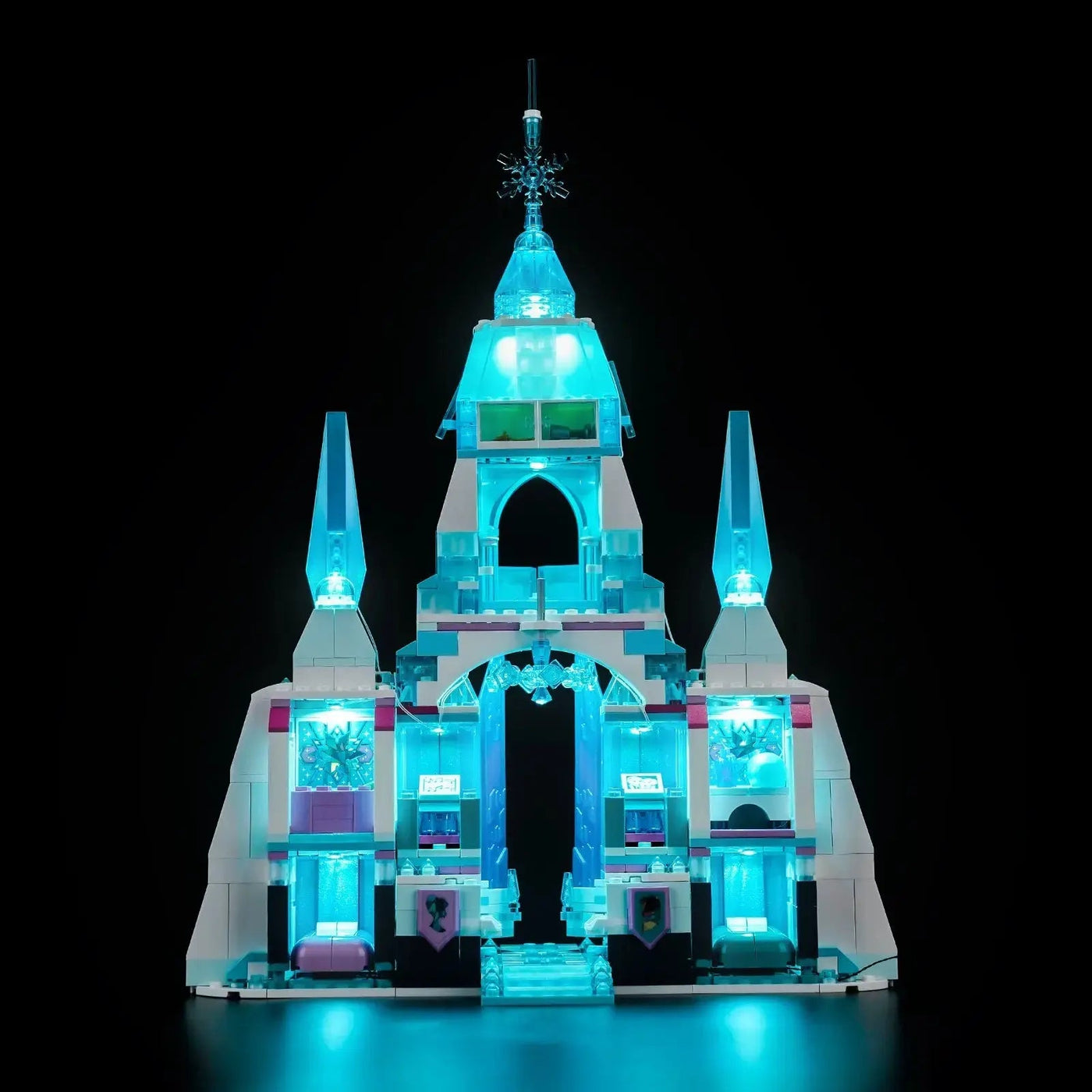 installed and glowing: Bright My Bricks premium LED light kit for LEGO® Disney Elsa's Ice Palace #43244