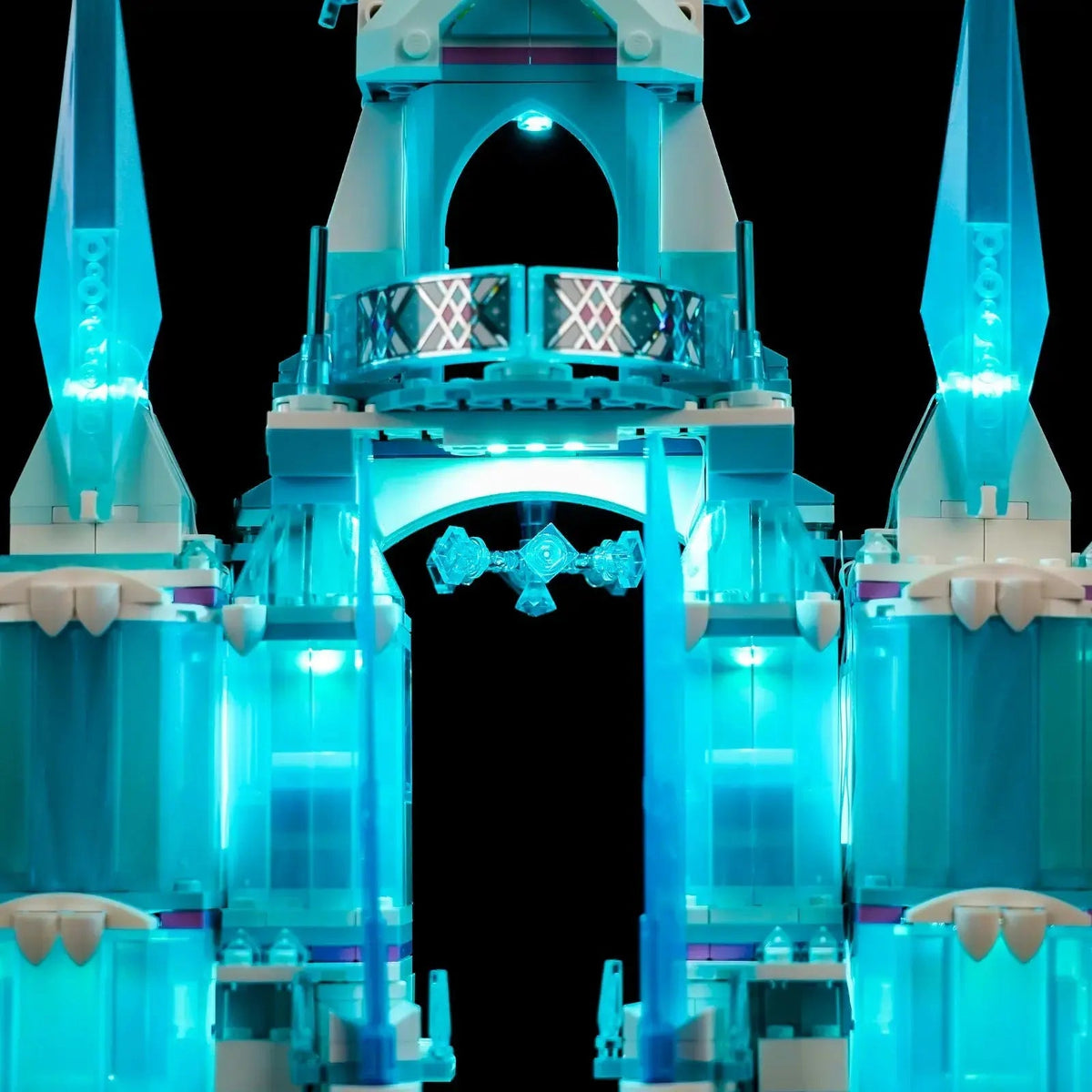 USB-powered LED light kit for LEGO® Disney Elsa's Ice Palace #43244, front view fully lit