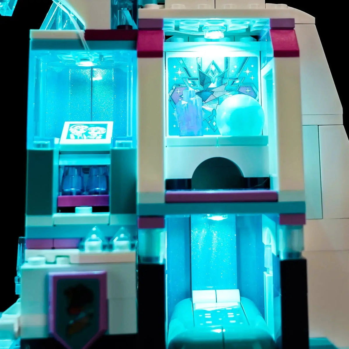 brightened interior detail: Bright My Bricks RGB LED light kit for LEGO® Disney Elsa's Ice Palace #43244