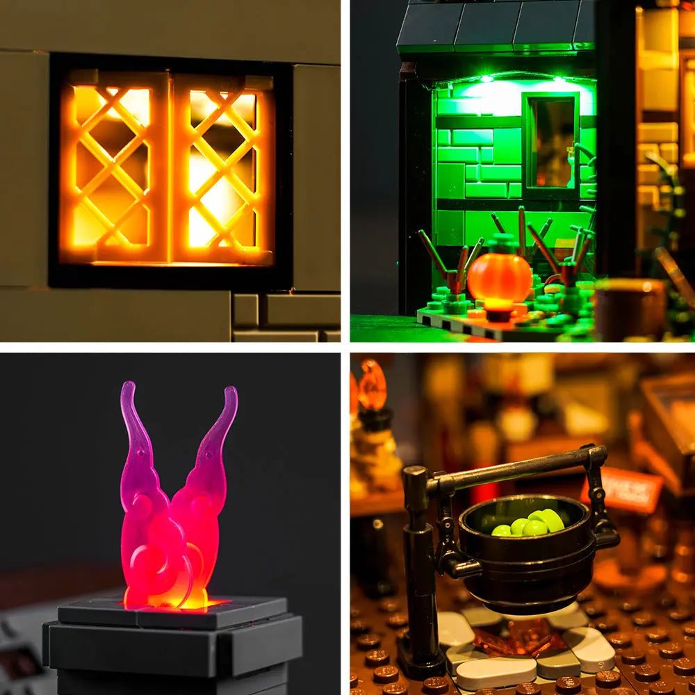 Bright My Bricks display light kit for LEGO® Disney Hocus Pocus: The Sanderson Sisters' Cottage #21341 — LED kit powered on