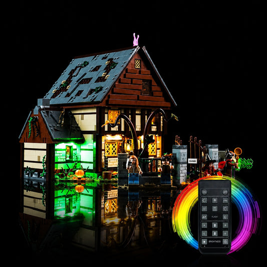 LEGO® Disney Hocus Pocus: The Sanderson Sisters' Cottage #21341 — close-up of the LED lighting detail (RGB LED light kit)