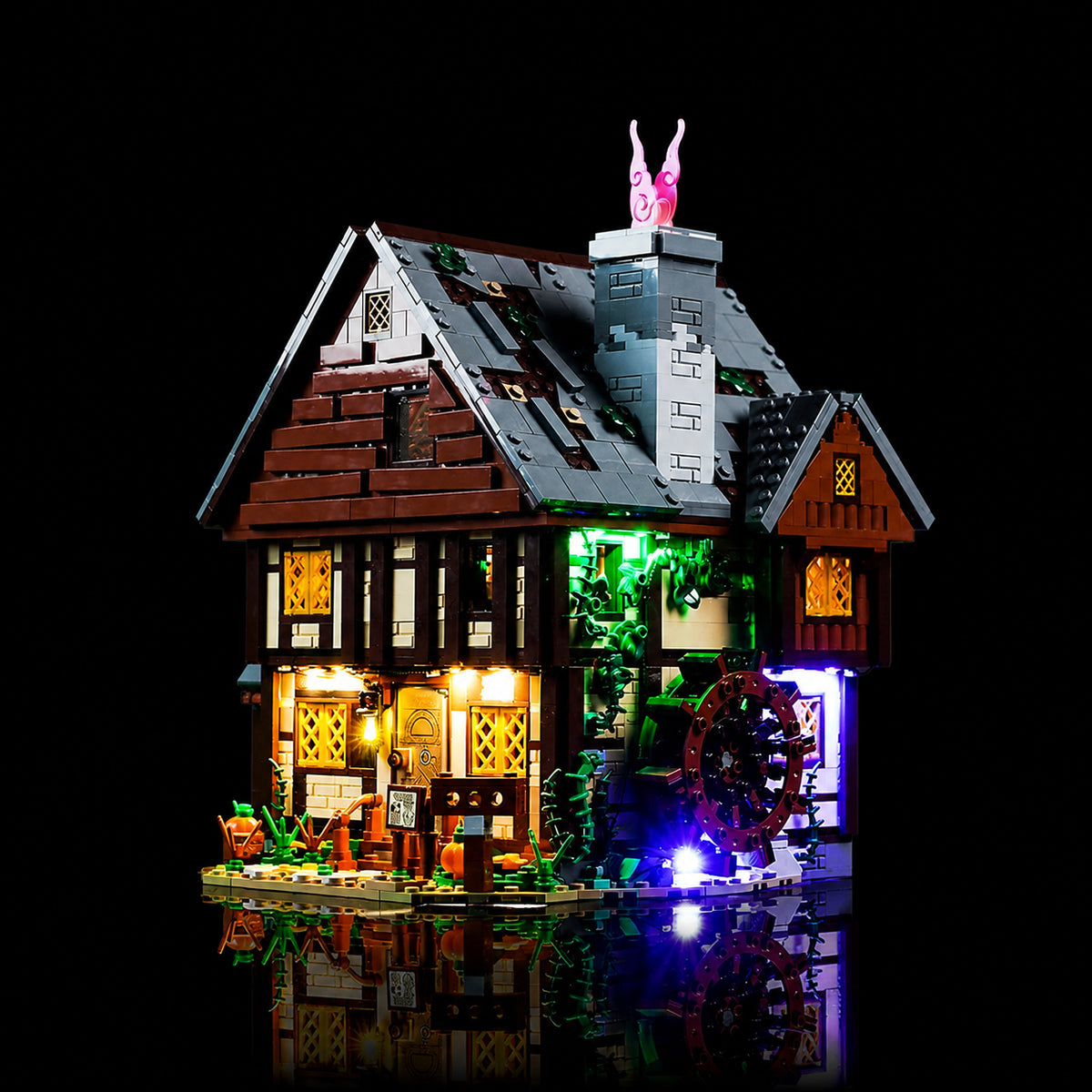 RGB LED light kit for LEGO® Disney Hocus Pocus: The Sanderson Sisters' Cottage #21341, LED strips and bricks detail