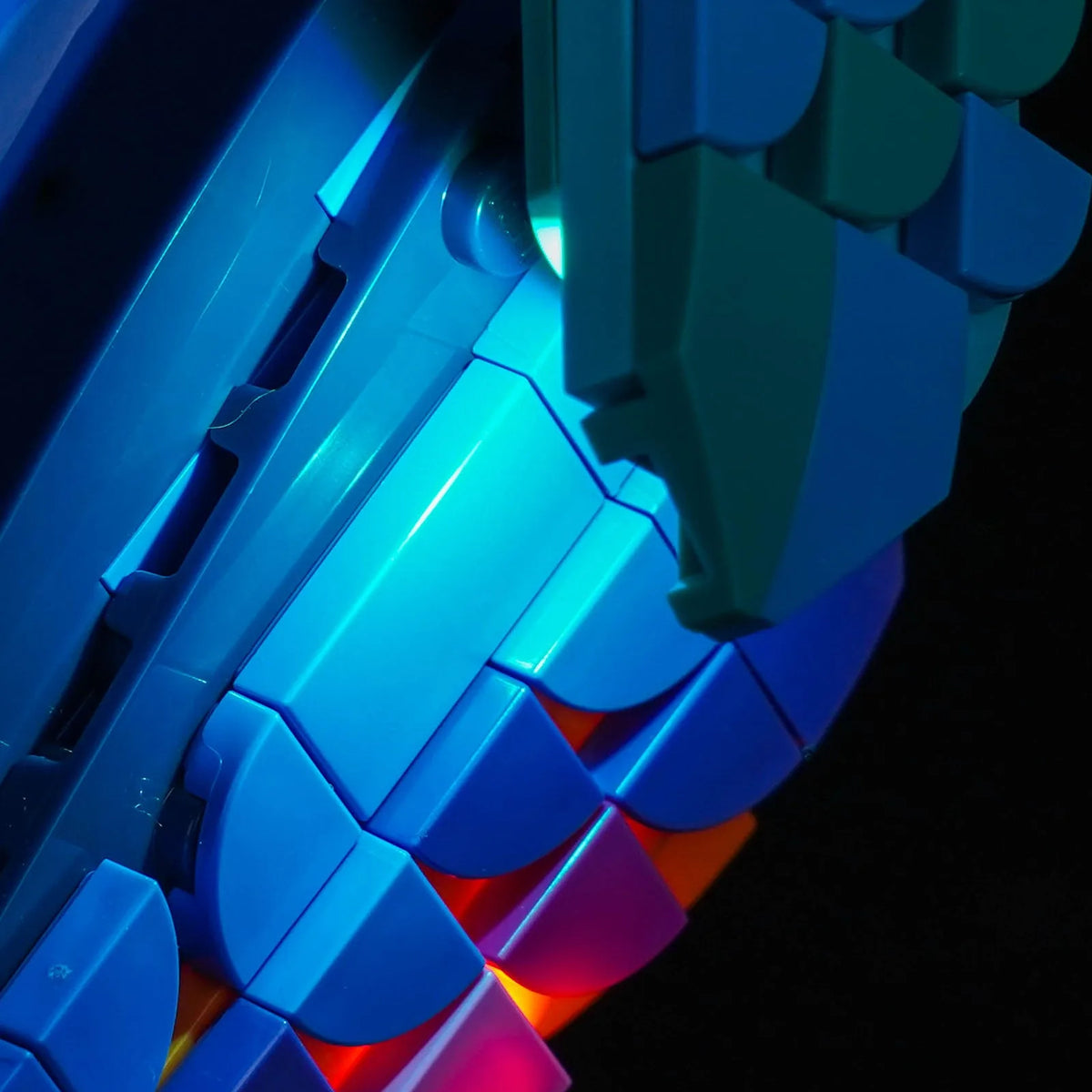 LEGO® Disney Kevin & Dug #43290 — side angle with lights on (RGB LED light kit)