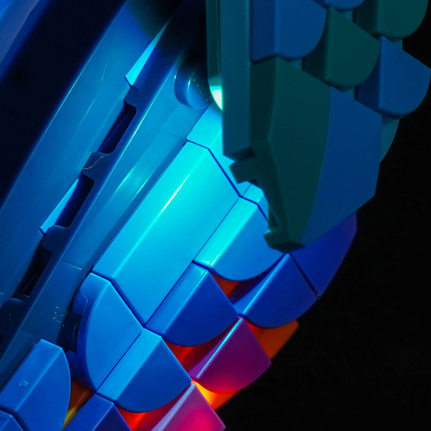 LEGO® Disney Kevin & Dug #43290 — side angle with lights on (RGB LED light kit)