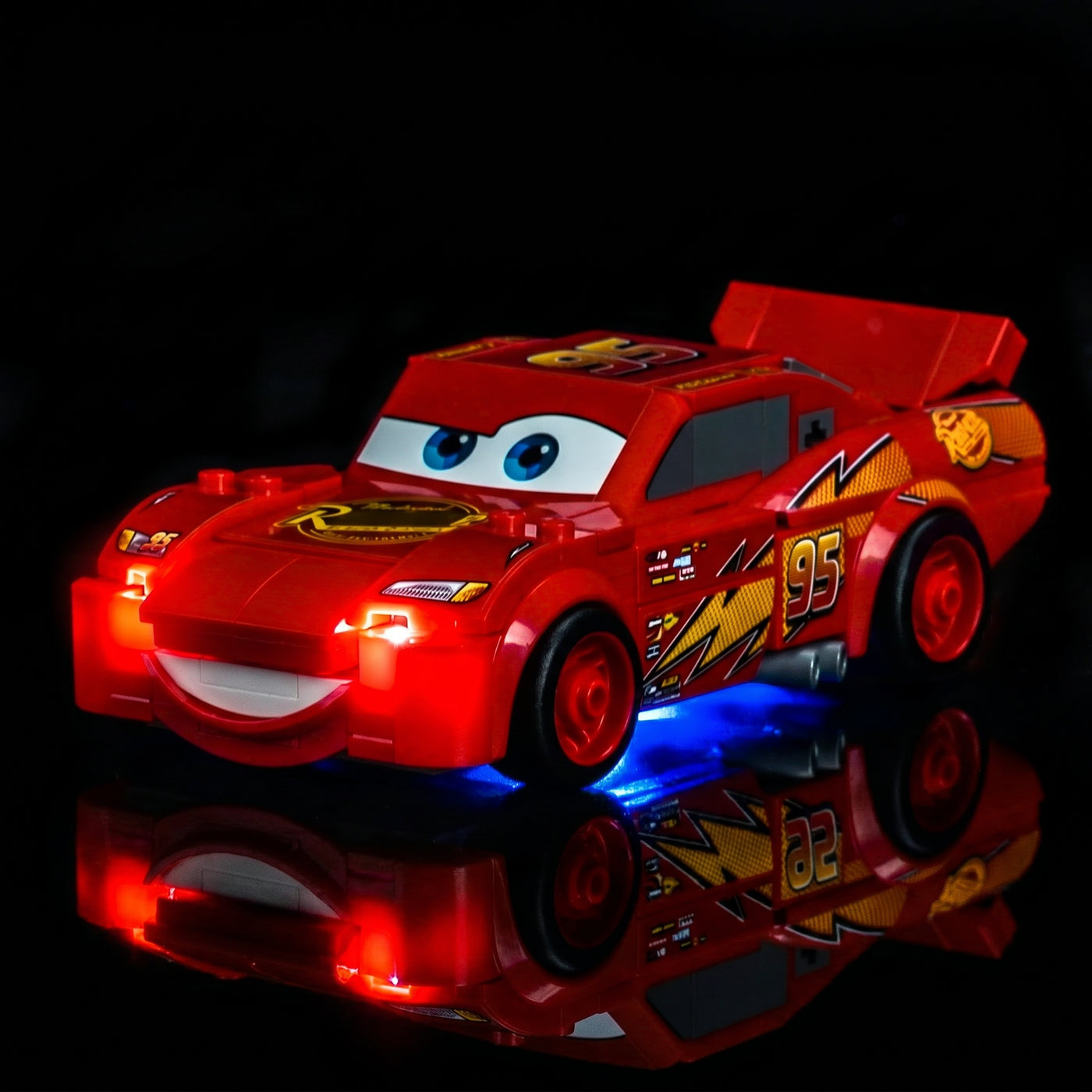 LEGO® Disney Lightning McQueen #77255 — illuminated at night (custom LED lighting)